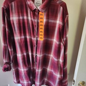 Brand NEW! Jachs Girlfriend Burgandy Red Plaid Shirt XXL with pockets